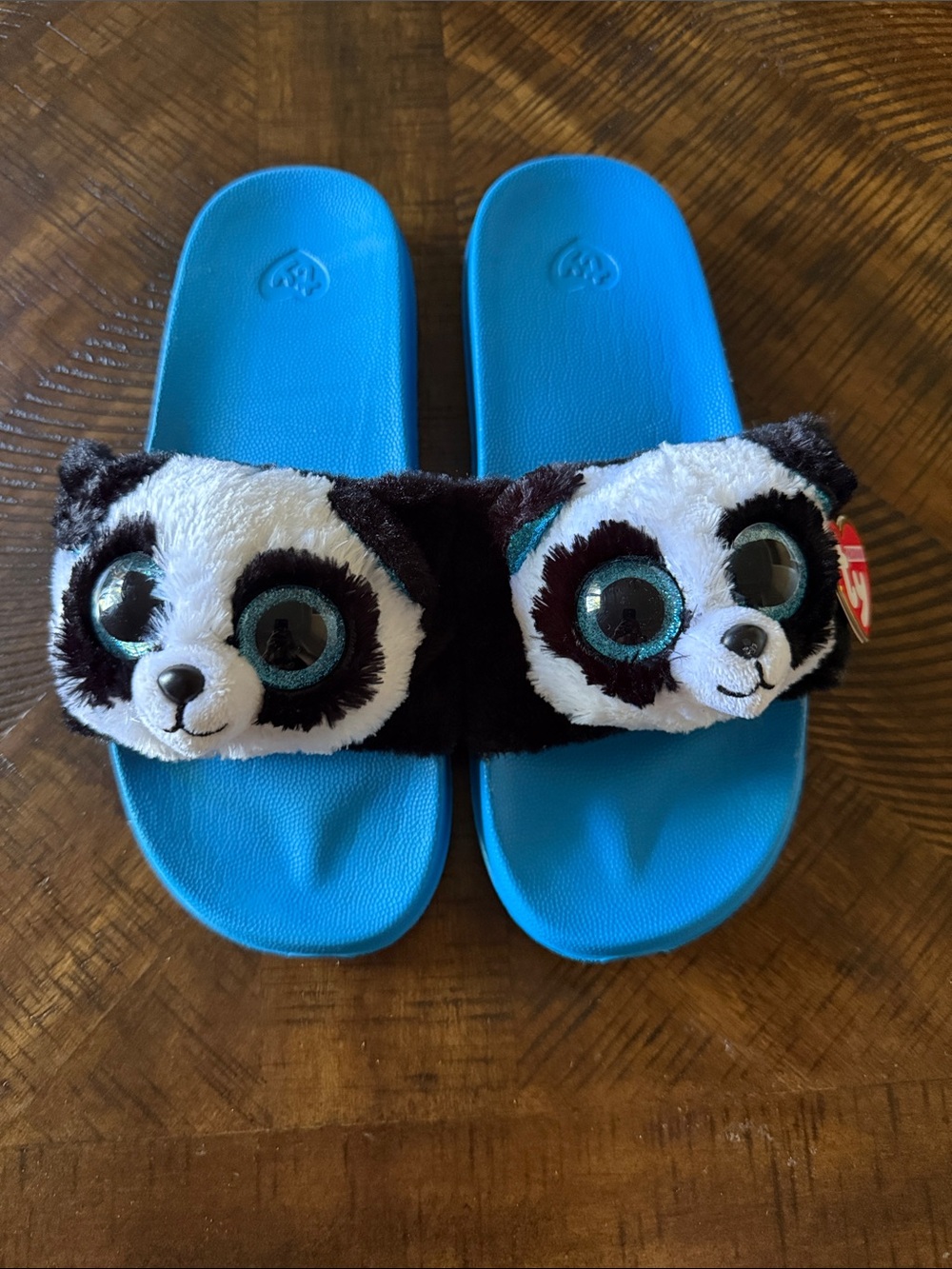 Ty Blue Panda Plush Slide Sandals